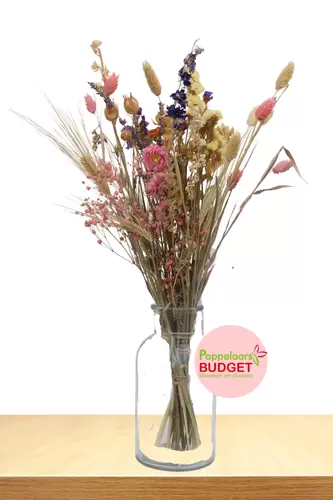 Droogbloemen boeket Roze incl. vaas
