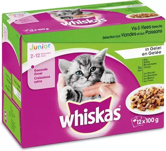 Whiskas MP Junior Vis/Vlees in Gelei 12 pack Poppelaars Tuincentrum